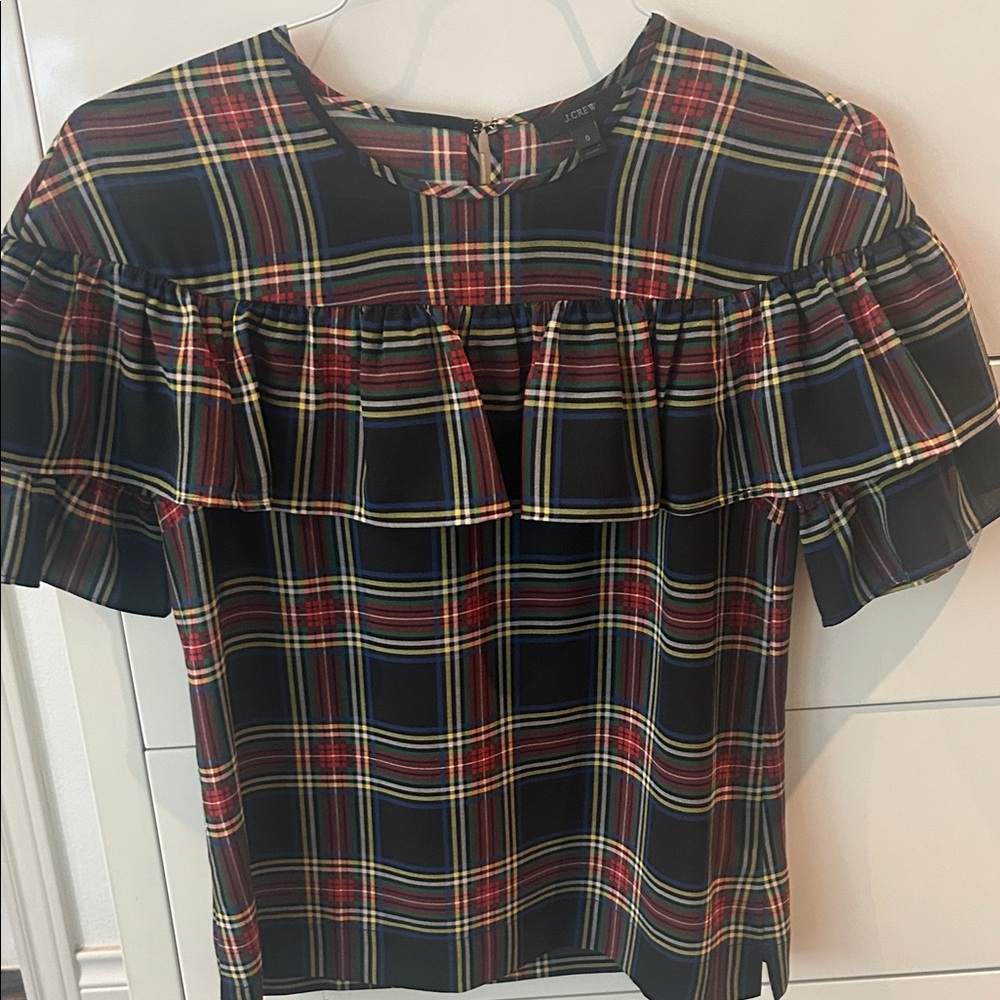 J. Crew Multicolor Plaid Ruffle Blouse